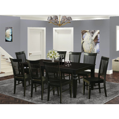 Ensemble de mobilier de salle à manger 9 pièces comprenant une table de cuisine rectangulaire avec rallonge papillon et 8 chaises, noir