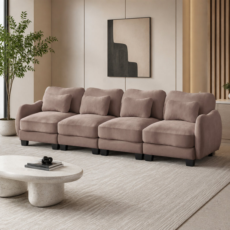 Rosman Oversized Chenille 4-Seater Sofa with Lumbar Pillows, Deep Cushioned Seats, Curved Arms, and Easy Modular Assembly