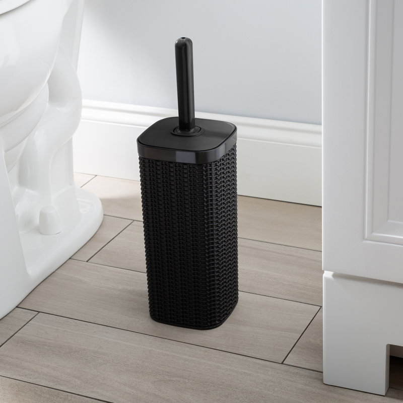 Matte Black Woven Plastic Toilet Brush Set