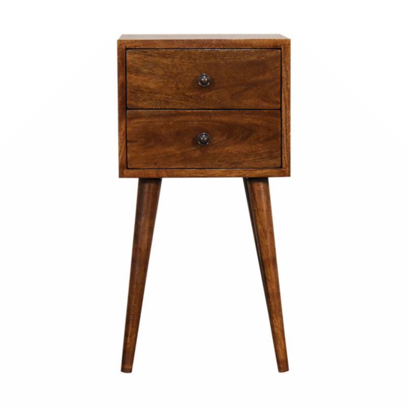 Mini table de chevet 2 tiroirs en châtaignier