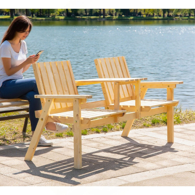 Banc avec ensemble de table Banc de patio, banc de jardin avec table centrale et trou pour parasol