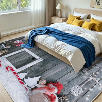 Tapis intérieur orange lavable à la machine, motif bonhomme de neige, parfait pour Noël