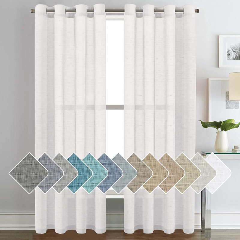 Paire de rideaux semi-transparents avec œillets Hywell, L 52 po x L 84 po, Argent