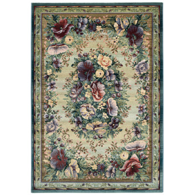 Short-Pile Rug Wayne In Green/Beige With Floral Pattern, Living Room, Dining Room, Bedroom, Hallway
