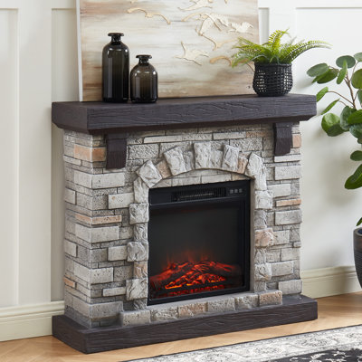 40'’ Electric Fireplace With Faux Stone Mantle