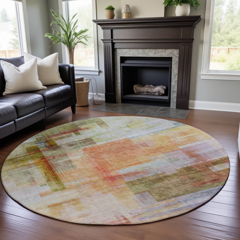 Premium Machine Washable Ducote AMF1067 Squares Rug, Round 8'