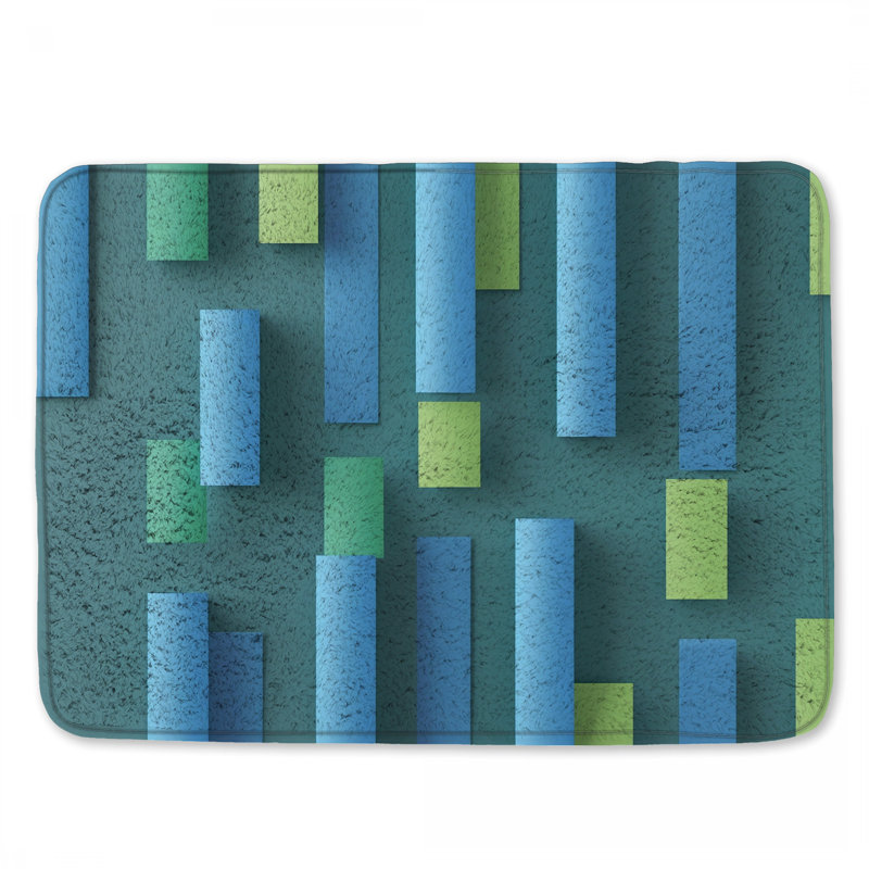 Tapis de bain rectangulaire à blocs abstraits, L 34 po x L 21 po