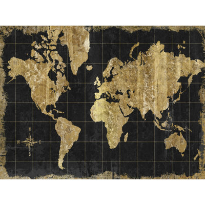 «Gilded Map Black Gold» par Wild Apple Portfolio - impression sur toile tendue