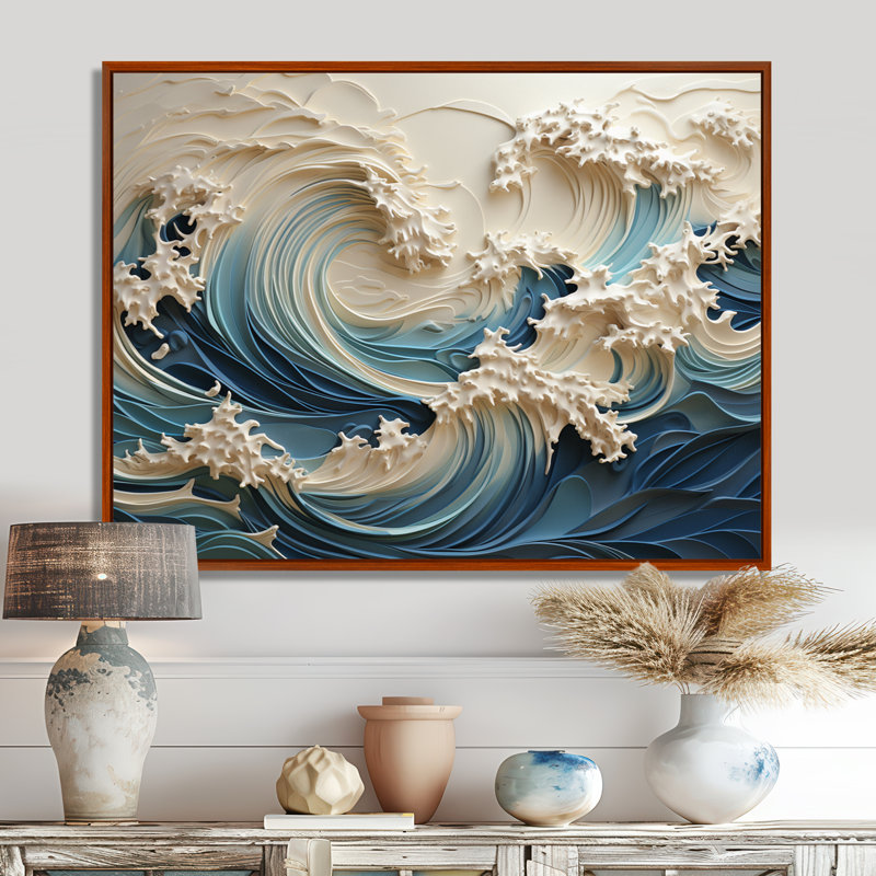 «White and Blue Wave Papercut Style III - Coastal Waves», reproduction d'art sur toile Wave (sans textures)