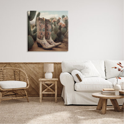 Cowboys et cactus sur bois, impression