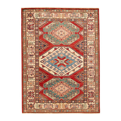 Tapis rouille / ivoire / bleu / vert de haute qualité noué à la main