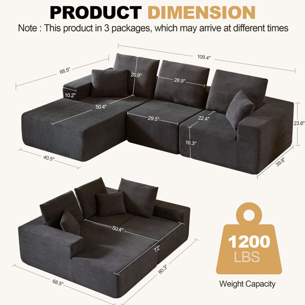 Latitude Run® Modern L Shaped Modular Sectional With Chaise, Cloud ...