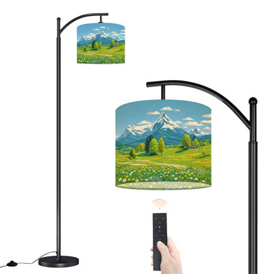 Arc Floor Lamp with Adjustable Lampshade Idyllic landscape Alps green meadows flowers Standing Lamp 3 Color Temperatures Dimmable Tall Pole Lamp with Foot Switch for Bedroom