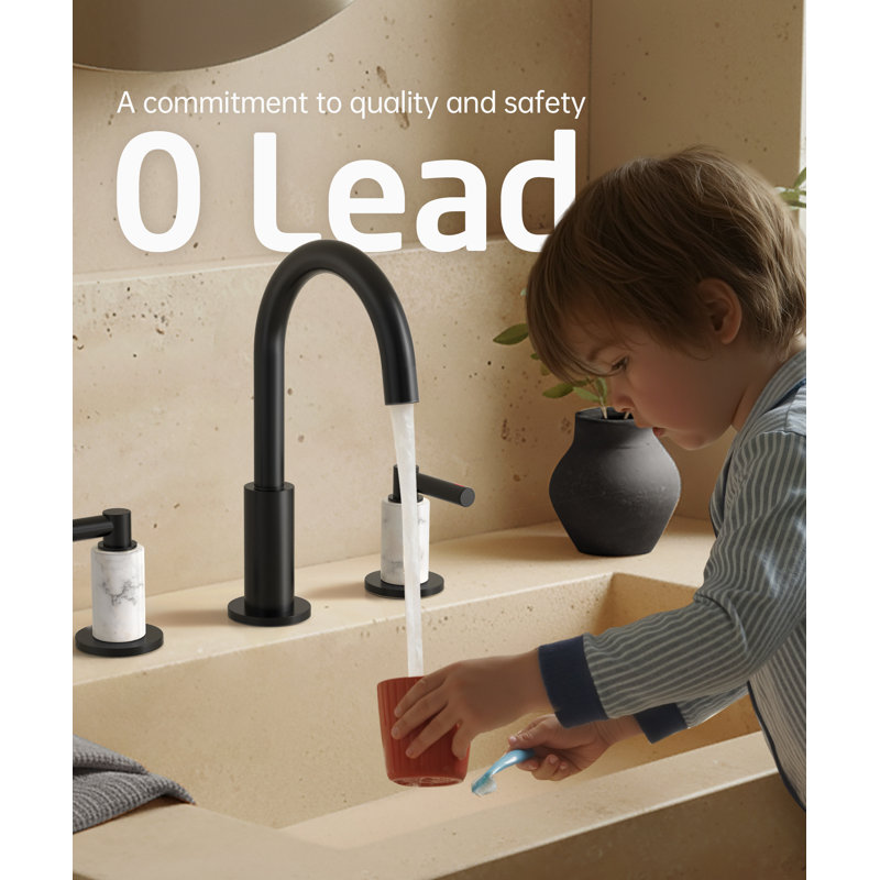 KES 8'' Black Bathroom Sink Faucet Widespread With Supply Hose And 2 Handles With Drain Assembly, Matte Black