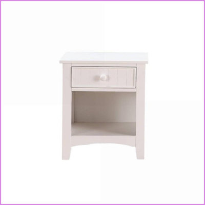 Ensemble de mobilier de chambre à coucher: lit simple + table de chevet + commode de style transitionnel blanc | Blanc | Contreplaqué