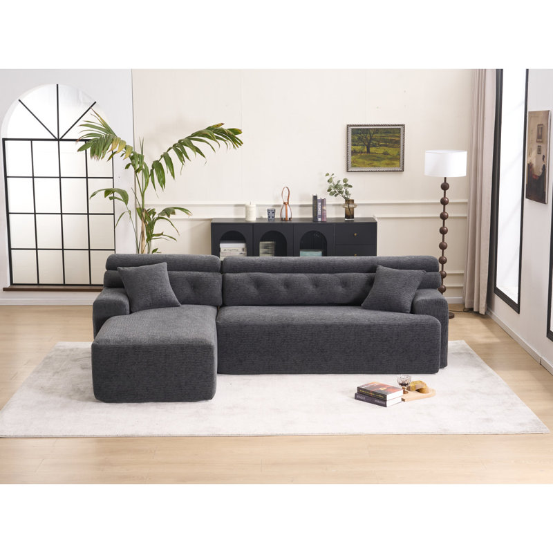 Canapé à compression modulaire en L Boneless, Gris foncé