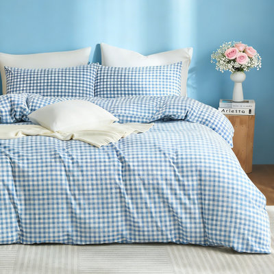 Ensemble de housse de couette en vichy à carreaux 100% coton lavé Life