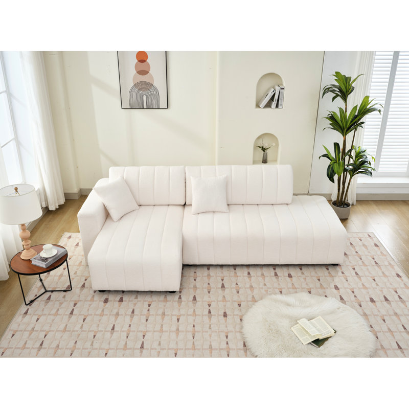 3 sections avec méridienne en laine d'agneau beige pour un confort douillet - Matériau chaleureux et confortable, Beige