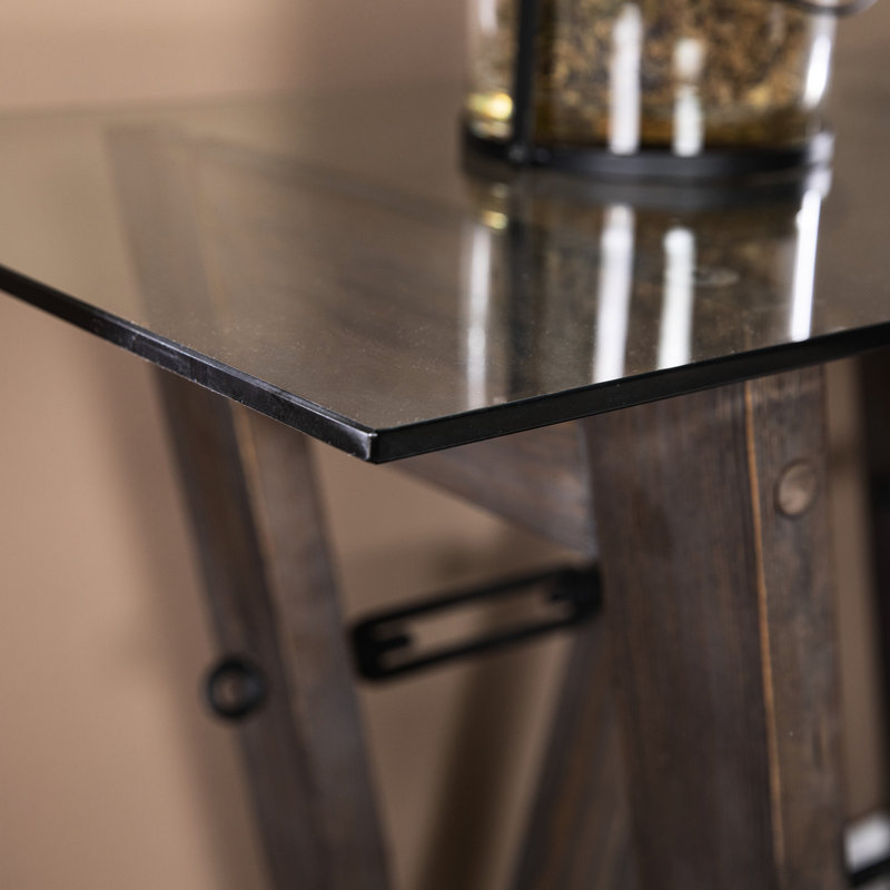 Console de salon en bois récupéré - Table de rangement industrielle avec plateau en verre 47 lb