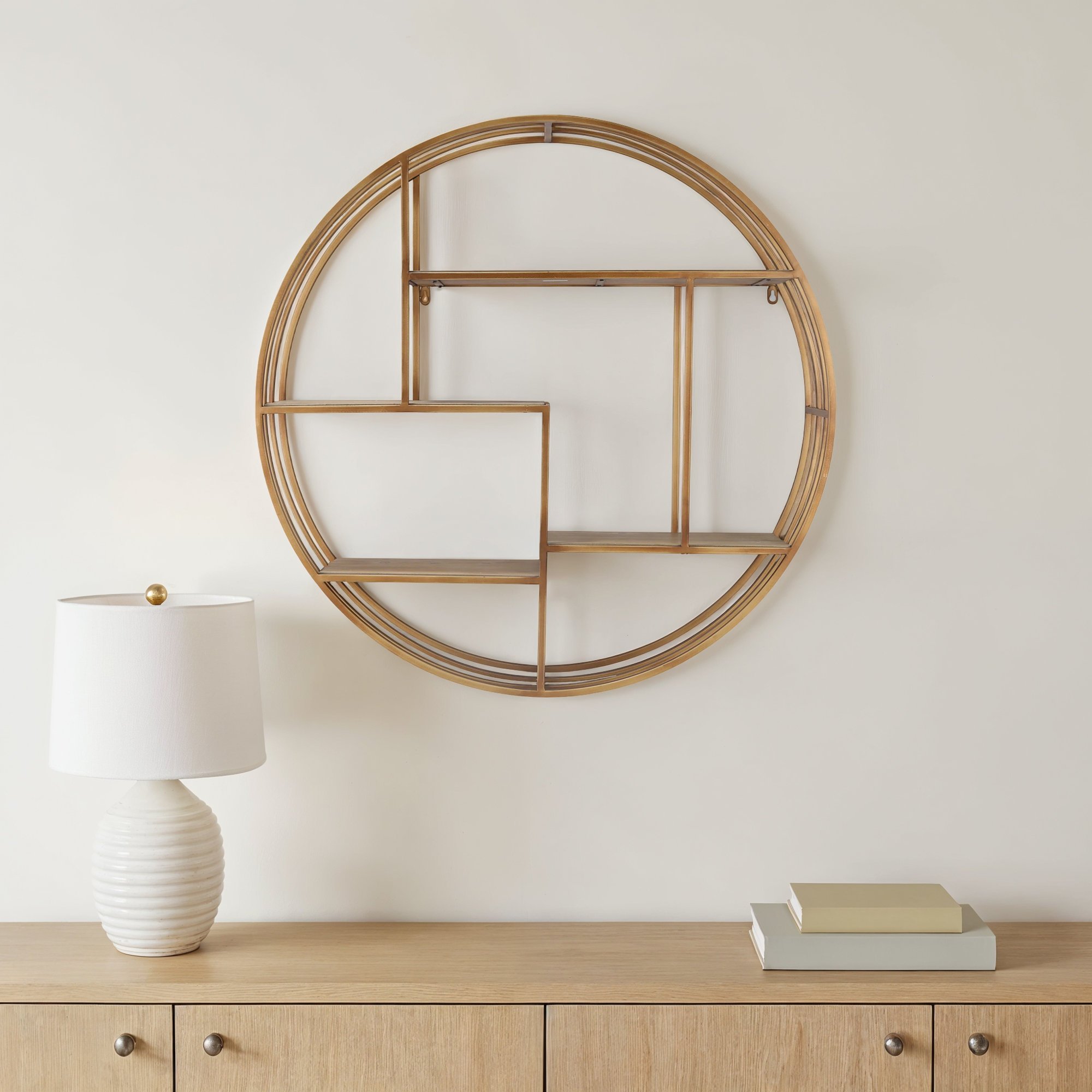 Sagebrook Home Kittle Modern Glam Iron and Wood Wall Storage Shelf, Bronze/Copper