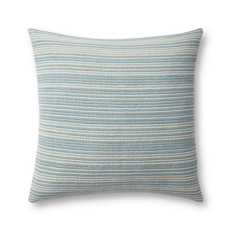 Ivory and Light Sky Blue Cotton Square Throw Pillow