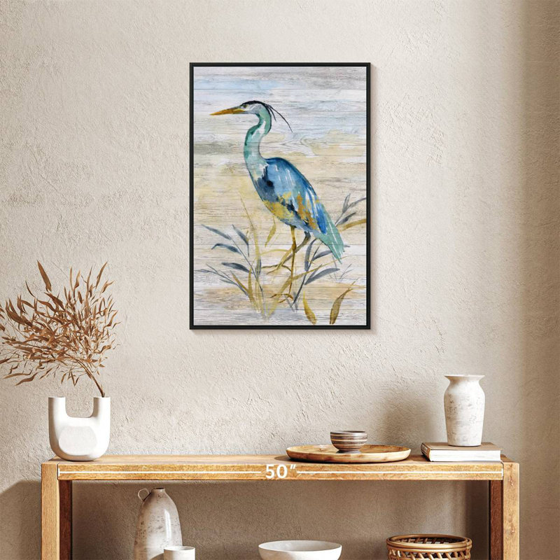 Héron bleu II, Cadre flottant noir, 21 po x 31 po