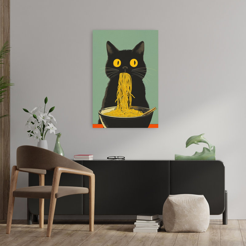 Noodle Cat No 5, art mural contemporain, H 36 po x l 24 po