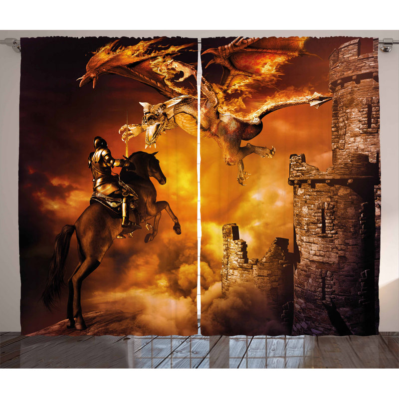 Abhinandan A Knight on a Horse Castle 2 Piece Semi-Sheer Curtain Panel Set, 54" W x 84" L