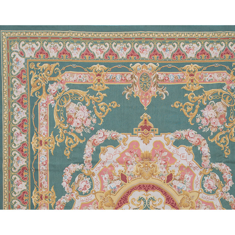 Hand-Knotted High-Quality Green and Green Area Rug