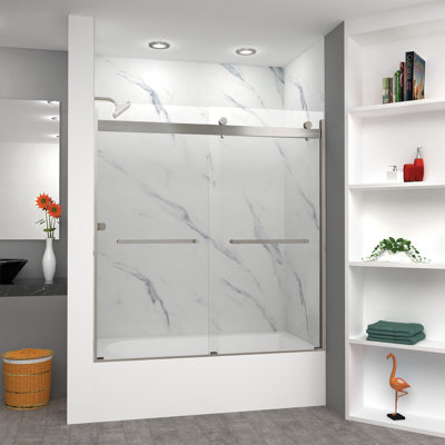 Transolid Brianna frameless bypass sliding shower door, 60 in. W x 62 in. H, 5/16 in. clear tempered glass