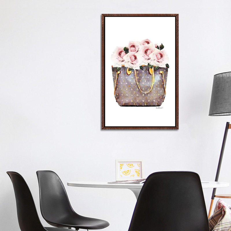 Brown Bag Filled With Blush Roses by Amanda Greenwood - Painting on Canvas, 101.6 cm H x 66.04 cm W
