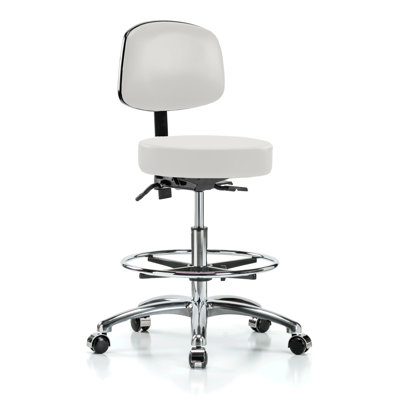 Kley PERCH Chrome Walter Height Adjustable Doctor's Stool with Back and Foot Ring | Medium Bench Height 21-28.5"