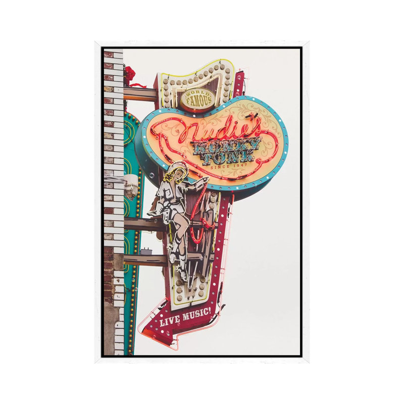 Nashville Neon III by Ann Hudec - Print on Canvas, 66.04cm H x 45.72cm W x 3.81cm D, White Framed
