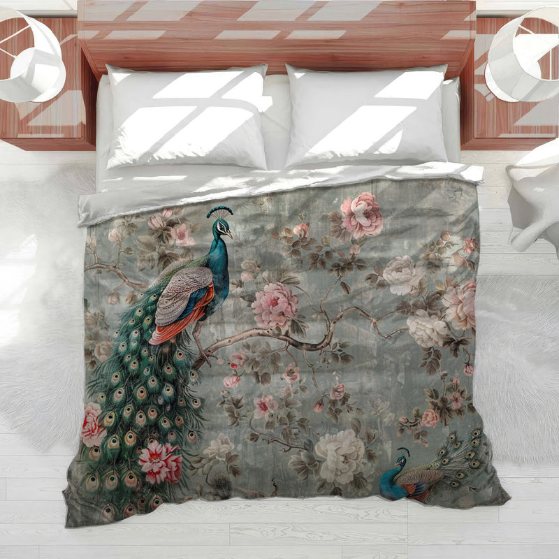 Peacock Bird Machine Printed Duvet Cover, Twin Duvet Cover