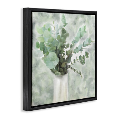 «Sage Green Painterly Eucalyptus», art mural sur toile flottante noire par Kimberly Allen