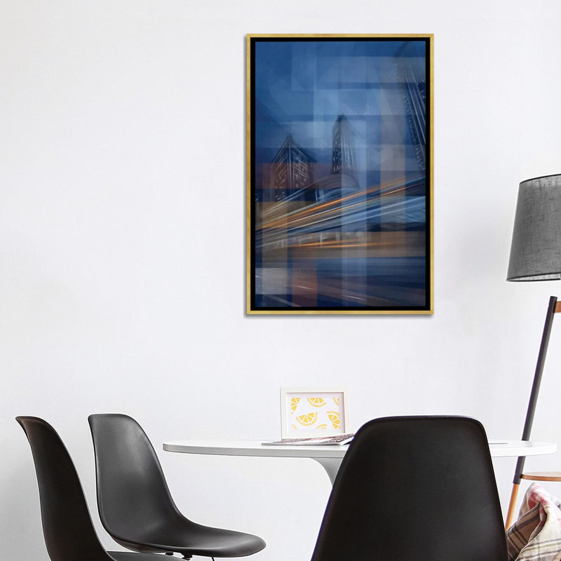 «Moving City Glass», reproduction d'art sur toile encadrée, 40 po x 26 po, Toile avec cadre, Doré