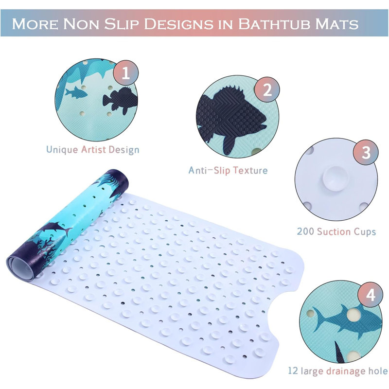 Tapis de bain bleu antidérapant 40 x 16 po