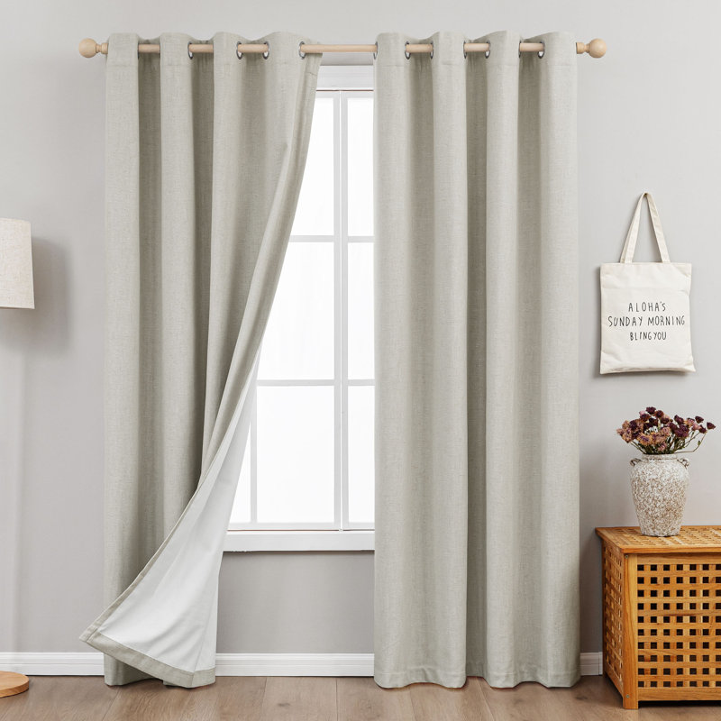 Getrude Linen Blended Max Blackout Grommet Curtain Pair, 52" W x 96" L, Taupe