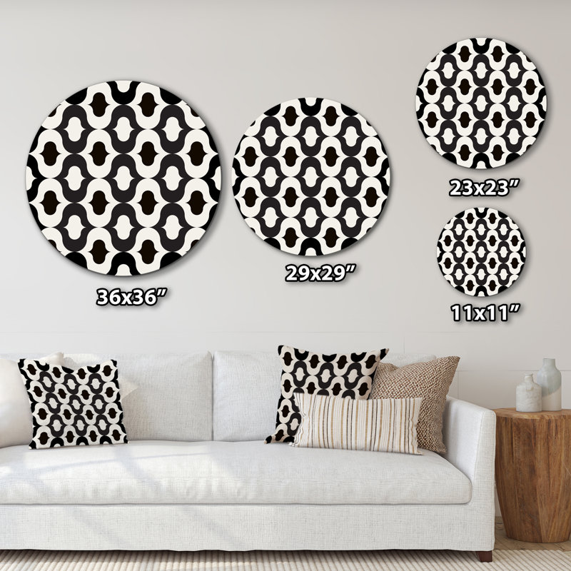 «Black and White Retro Geometrics», art mural à motif de cercle en métal, H 29 po x l 29 po