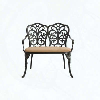 Banc de jardin en fonte d'aluminium avec motif tulipe et coussin