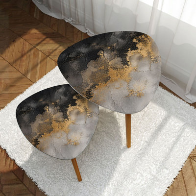 Modern Minimalist Abstract Black Gold Marble Gray Marble Foil Effect Triangle Nesting Coffee Table Set of 2 Multi Functional Freestanding End Table Space Saving Stackable Side Table Furniture for Adults Families Renters Living Room Bedroom
