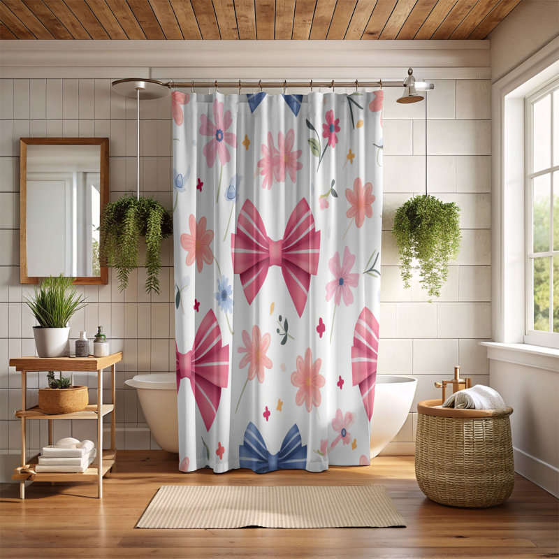 Ribbon Blossoms - Rideau de douche Premium, H 74 po x l 71 po