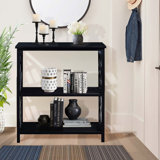 Console Table 3-Tier With Storage Shelves,Open Bookshelf Bookcase With Solid Wood Legs