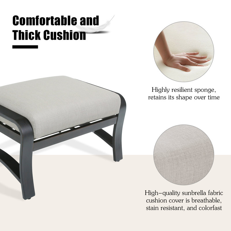 Chamber Metal Outdoor Ottoman with Sunbrella Cushion
