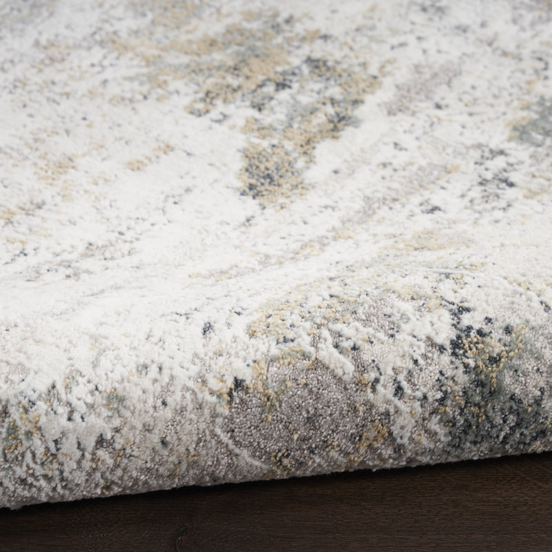 Distinctive Power Loom Synthetic Fibers Abstract Area Rug in Gray/Ivory