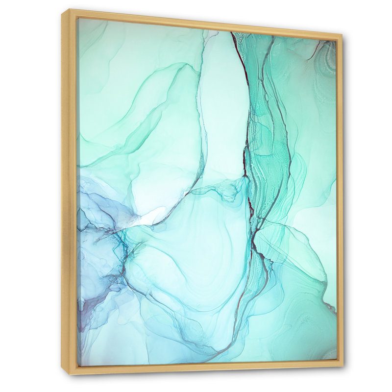 «Turquoise and Green Marble Waves II», œuvre d'art moderne sur toile, H 36 po x l 24 po x P 1 po
