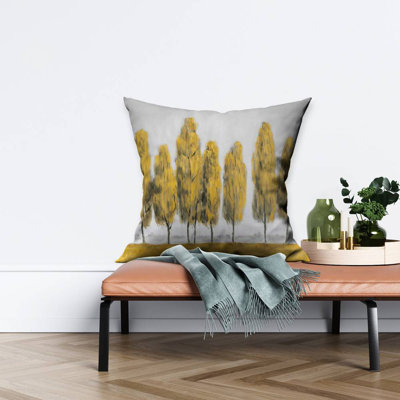 Abstract Yellow Trees - Contemporary – Throw Pillow Cover Only, Double-Sided Print, Insert Not Included