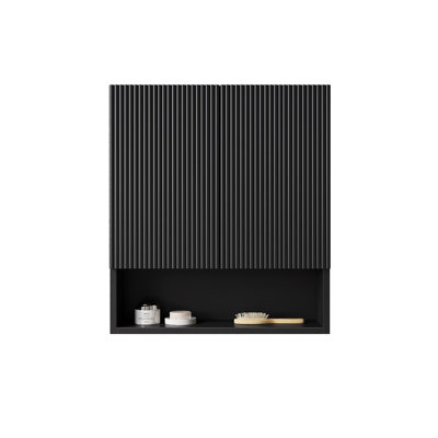TOBI 26" Wall-Mounted Striped Bathroom Cabinet, With Doors, Shelf And Open Storage Compartment Over The Toilet Storage Cabinet For Bathroom, Kitchen, Laundry Room, Black Color
