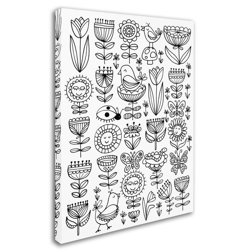 'Birds And Flowers' Graphic Art Print on Wrapped Canvas, 19" H x 14" W x 2" D