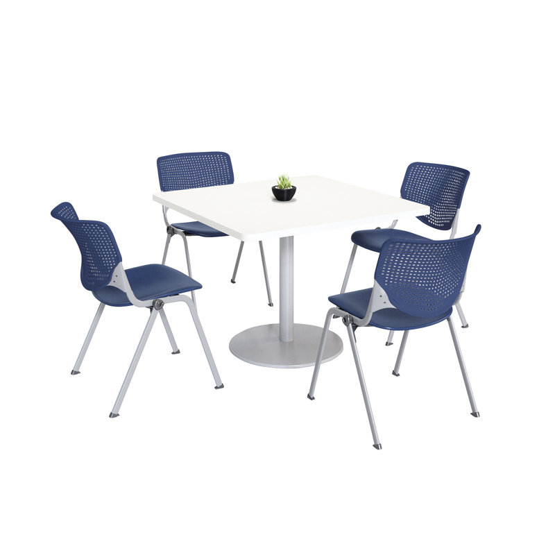 Mode Square Breakroom Table and Kool Chair Set, Navy, 29" H x 42" L x 42" W, White